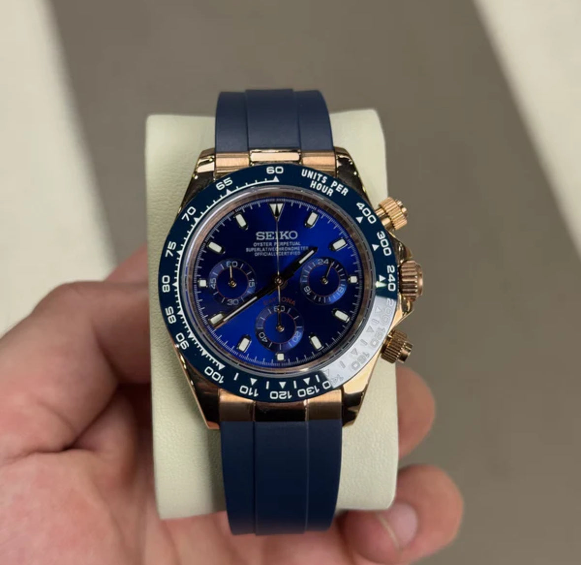 SEIKO DAYTONA DIAL (GUMMI REM) - MØRKEBLÅ DIAL